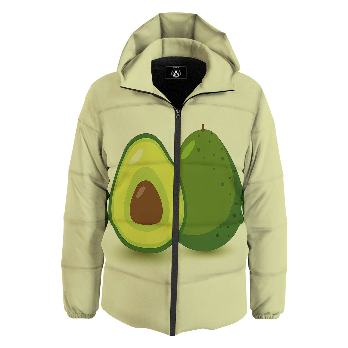 Avocado Green Print Down Jacket-grizzshop