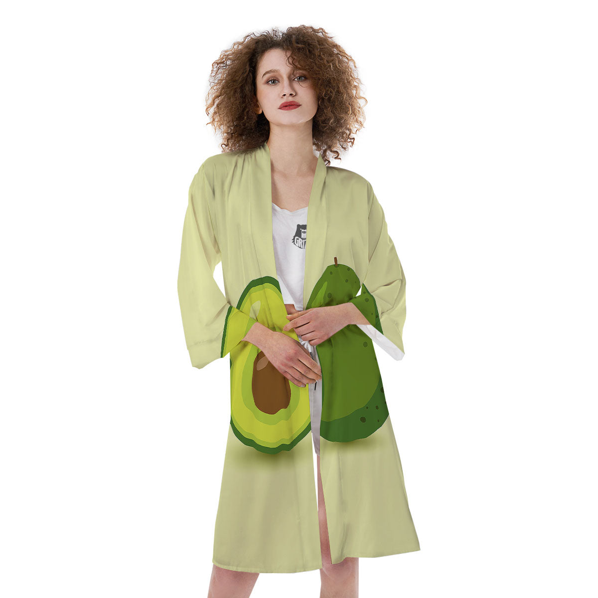 Avocado Green Print Kimono-grizzshop
