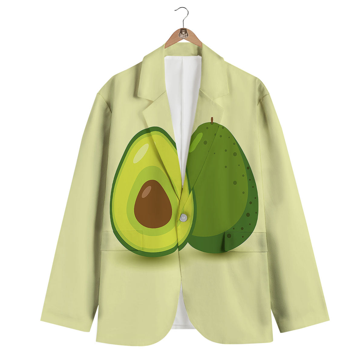 Avocado Green Print Men's Blazer-grizzshop