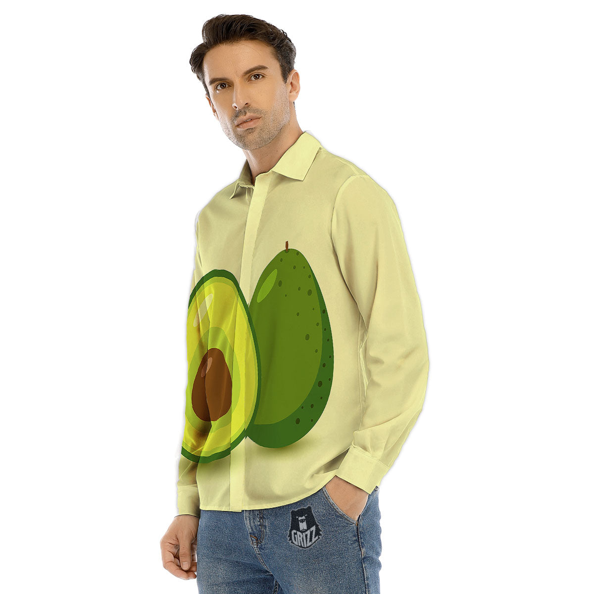 Avocado Green Print Men's Dress Shirts-grizzshop