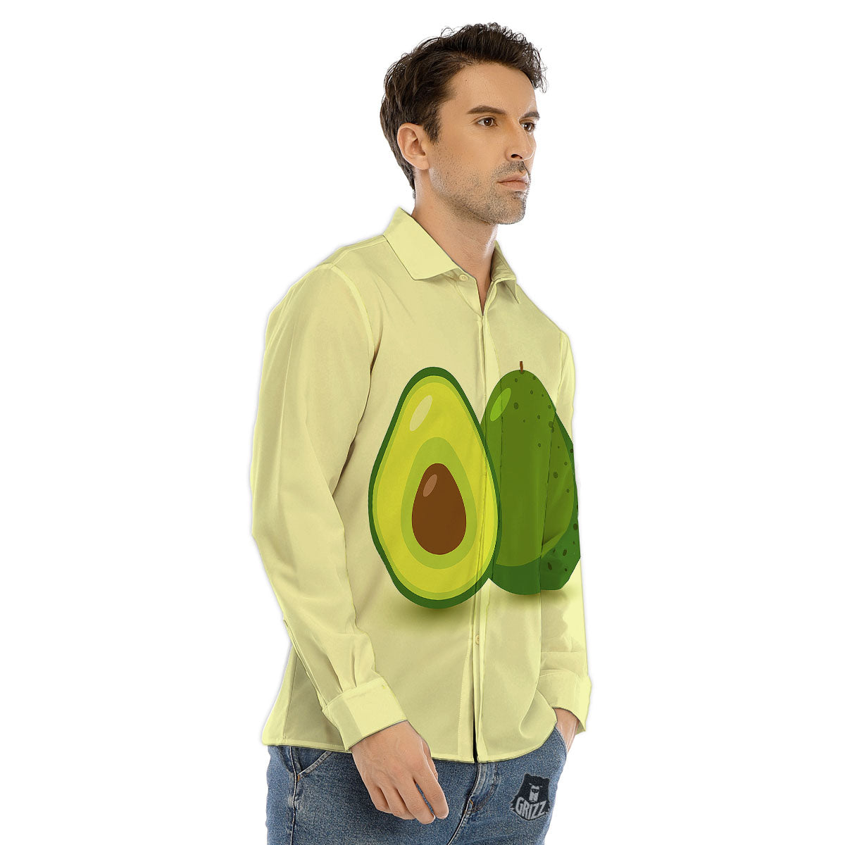Avocado Green Print Men's Dress Shirts-grizzshop
