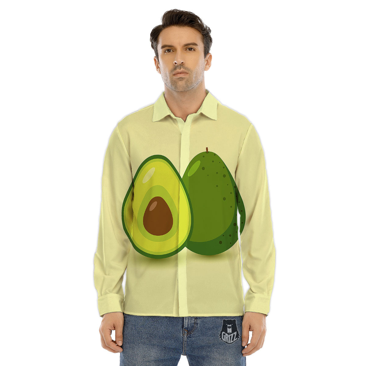 Avocado Green Print Men's Dress Shirts-grizzshop