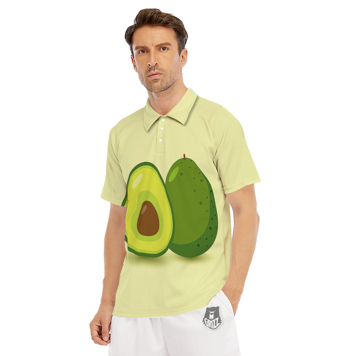 Avocado Green Print Men's Golf Shirts-grizzshop