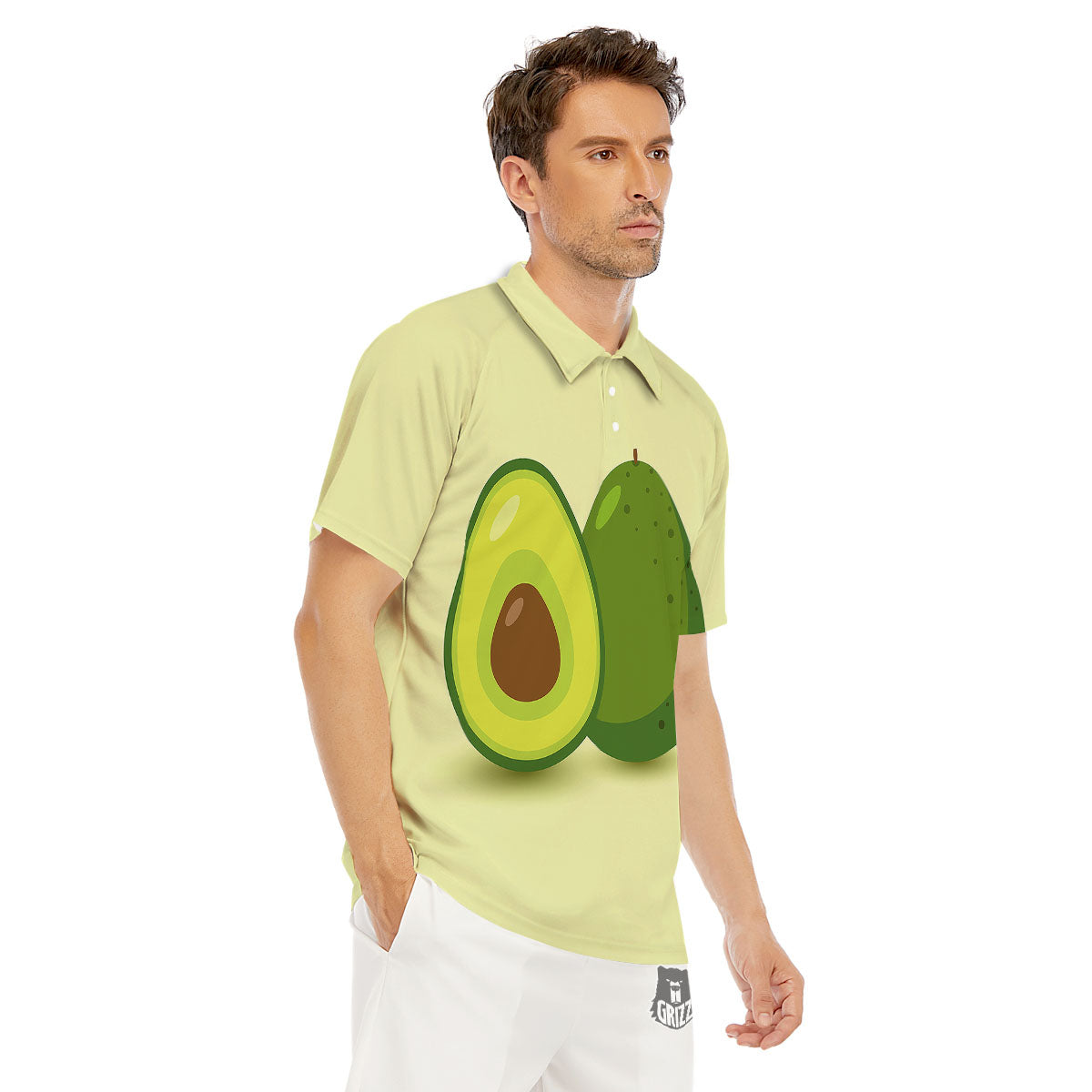Avocado Green Print Men's Golf Shirts-grizzshop