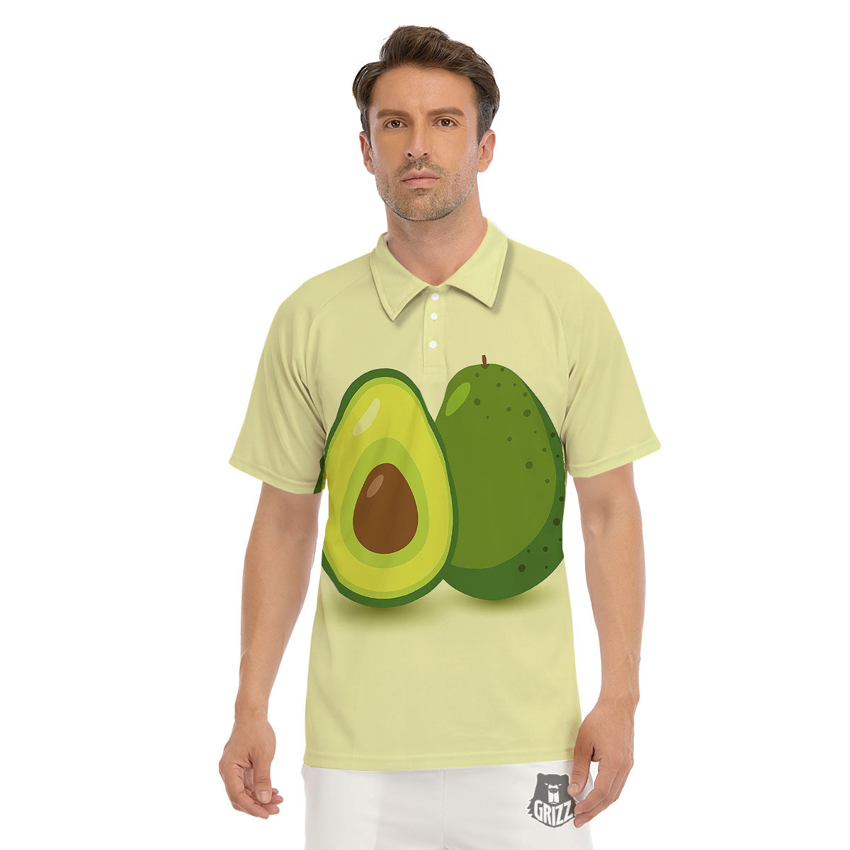 Avocado Green Print Men's Golf Shirts-grizzshop