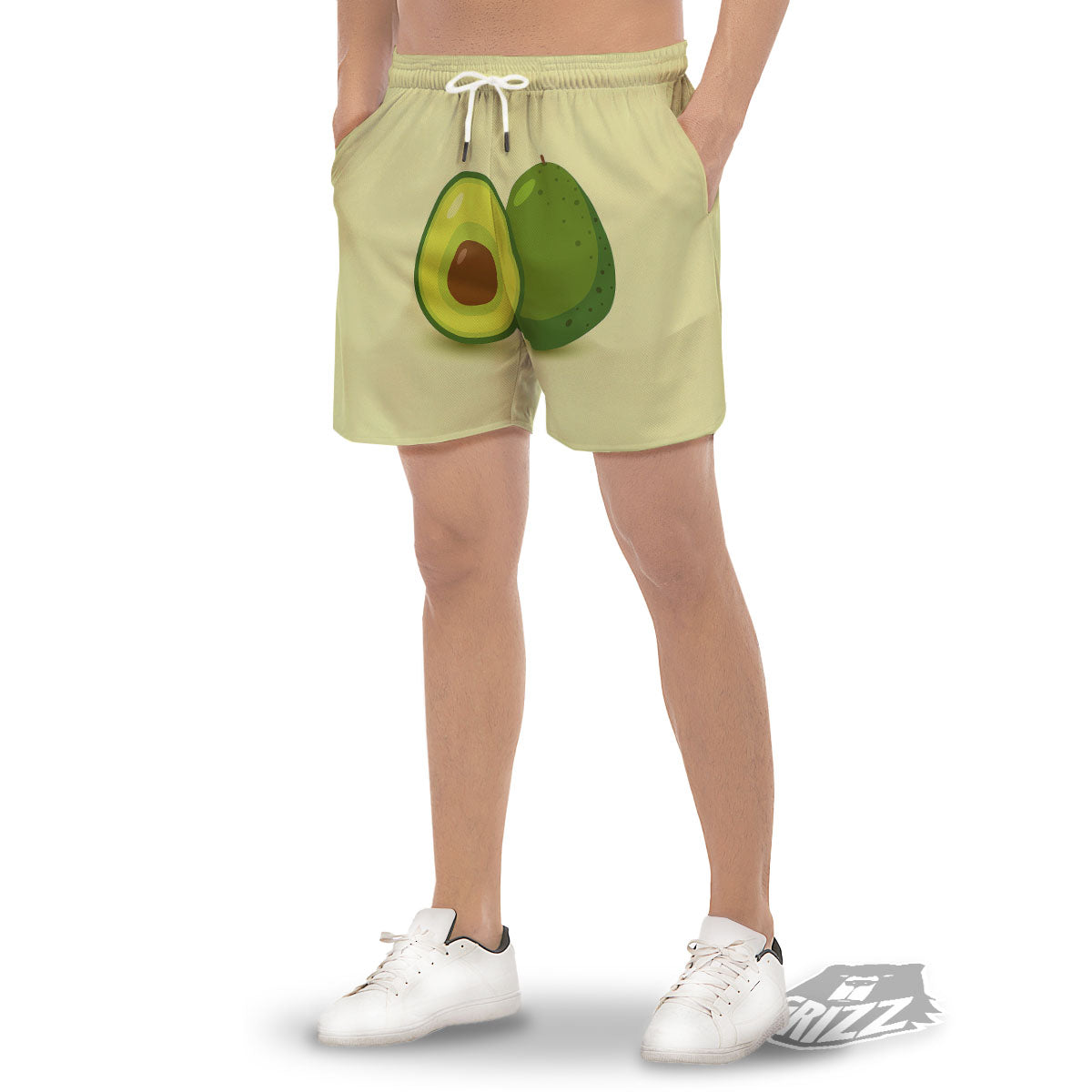 Avocado Green Print Men's Gym Shorts-grizzshop