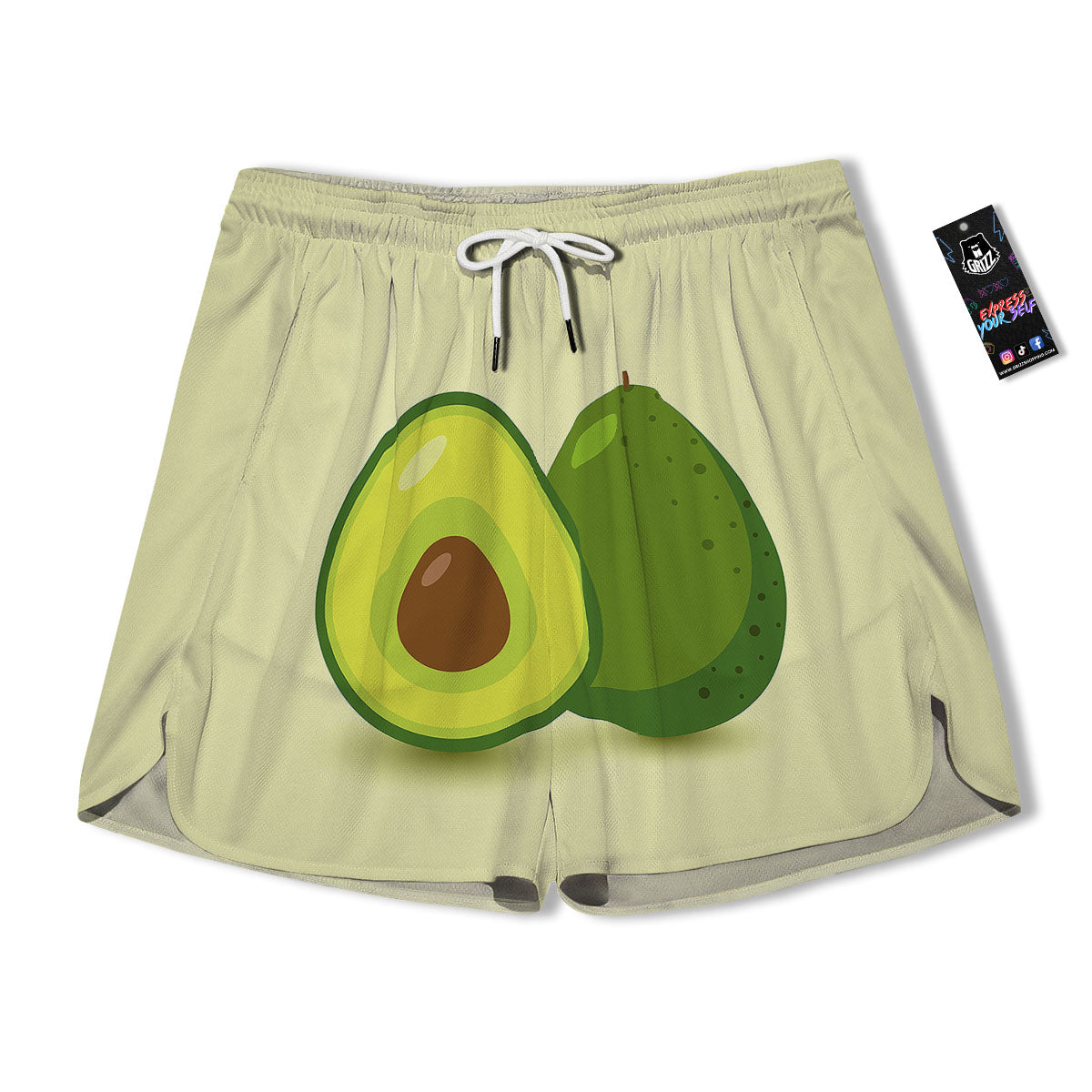 Avocado Green Print Men's Running Shorts-grizzshop