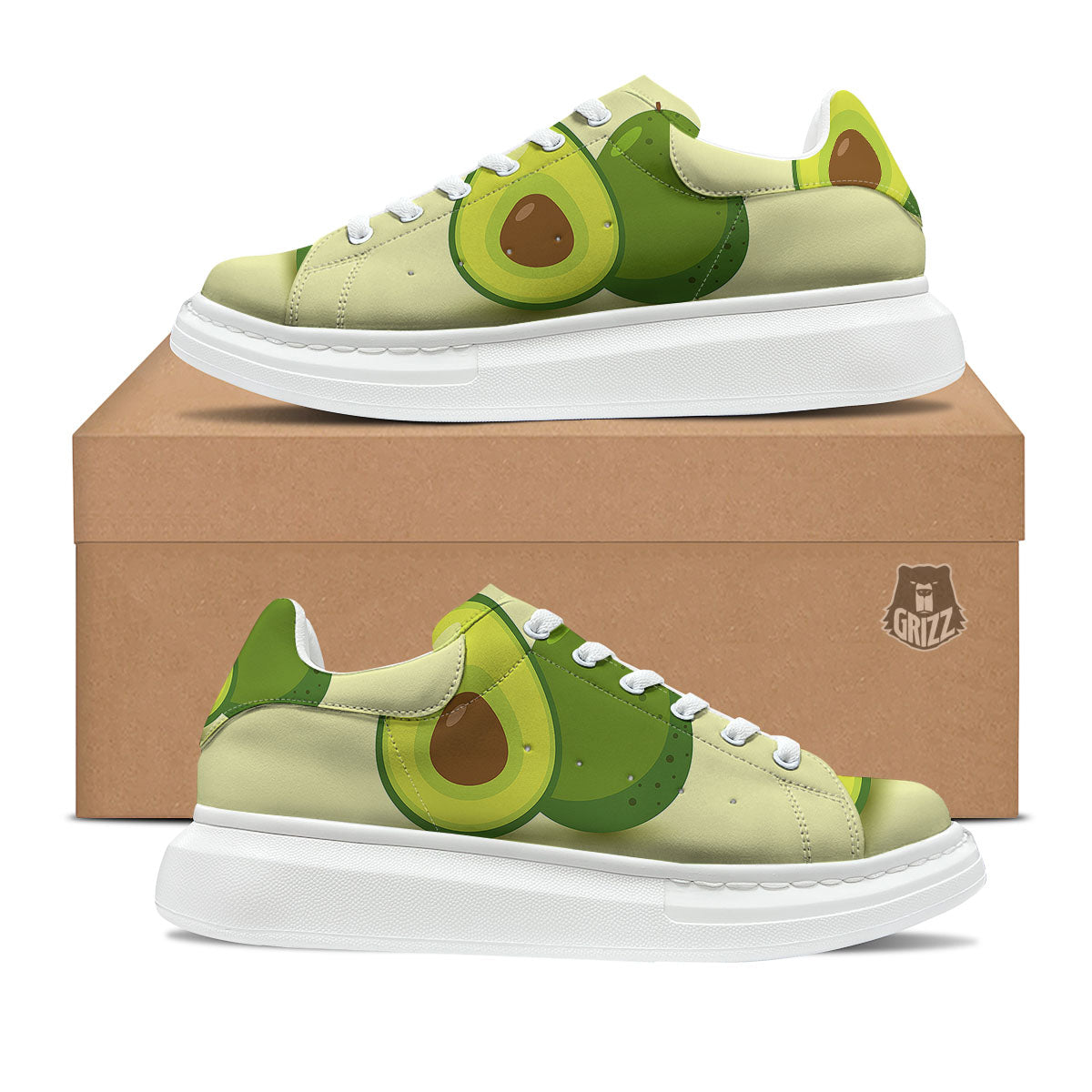 Avocado Green Print Platform Shoes-grizzshop