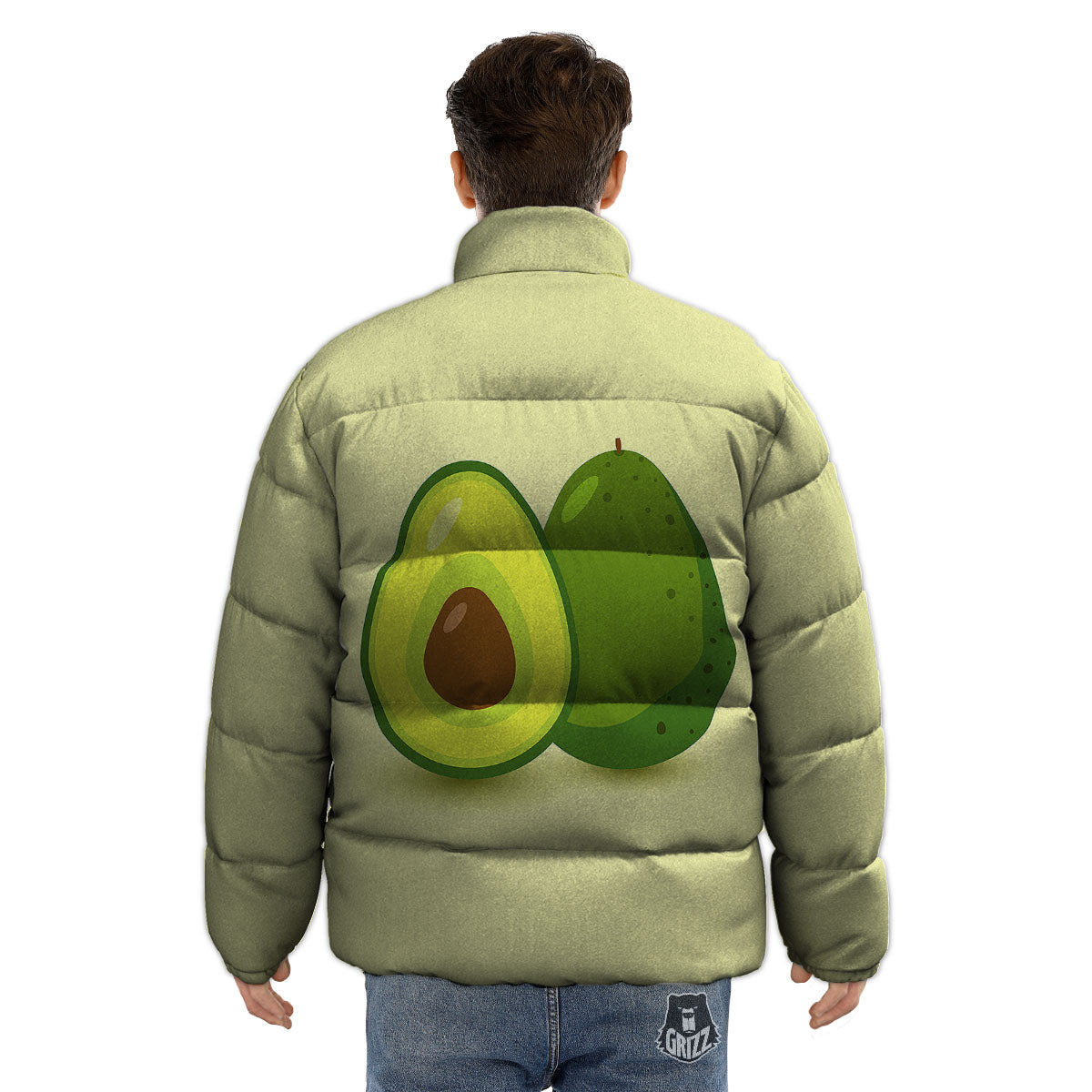 Avocado Green Print Puffer Jacket-grizzshop