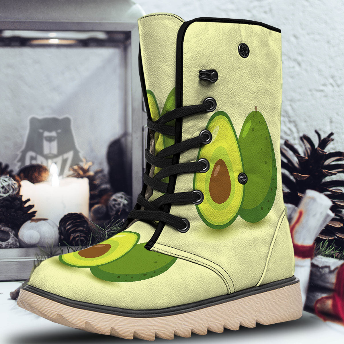 Avocado Green Print Snow Boots-grizzshop