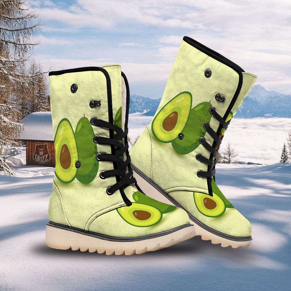 Avocado Green Print Snow Boots-grizzshop