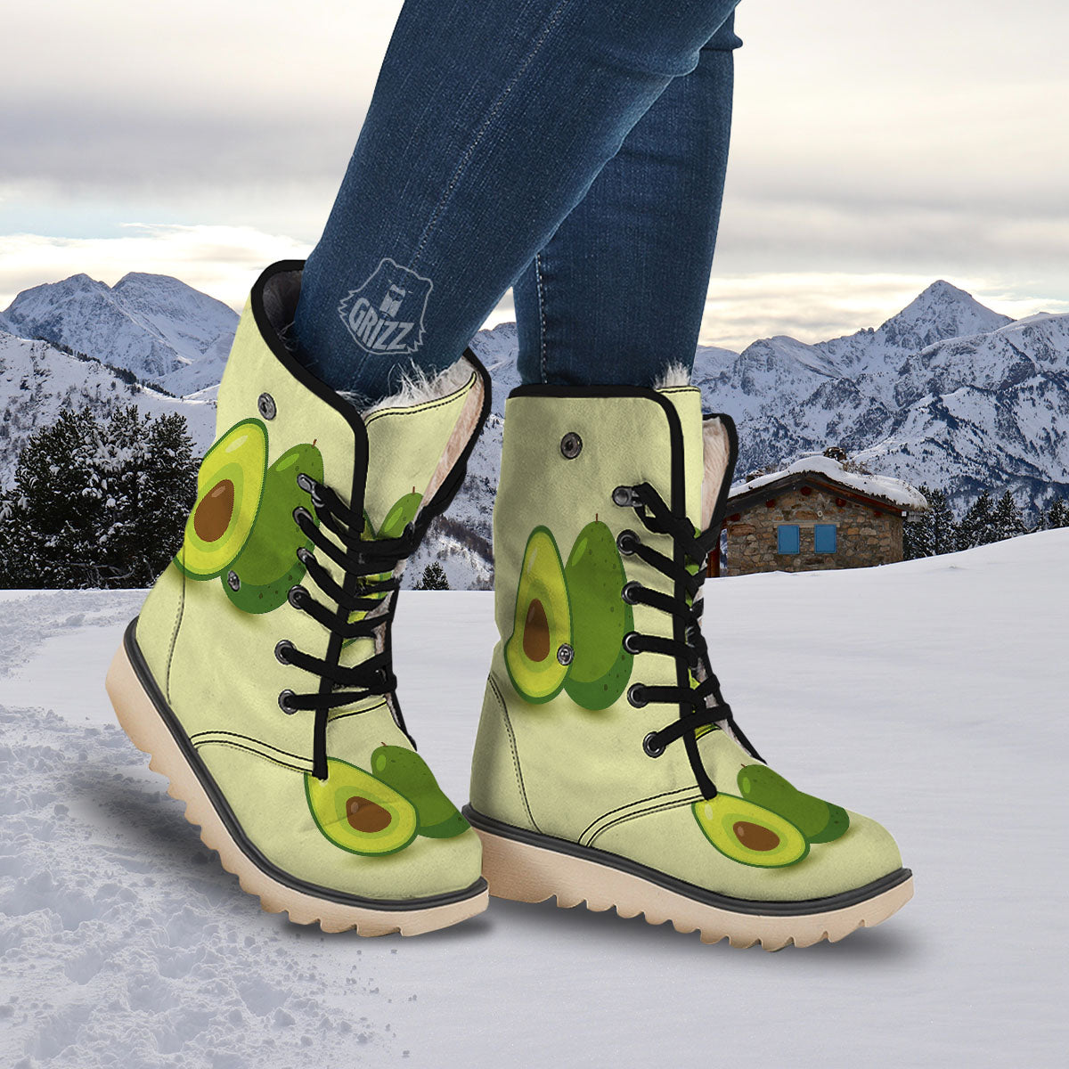 Avocado Green Print Snow Boots-grizzshop