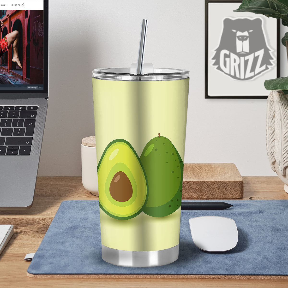 Avocado Green Print Tumbler-grizzshop