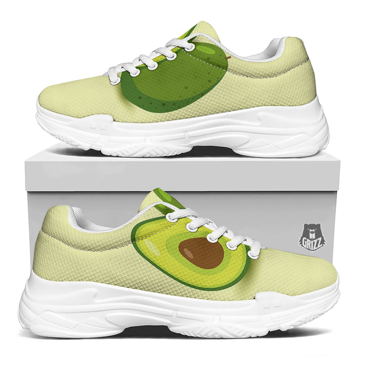 Avocado Green Print White Chunky Shoes-grizzshop
