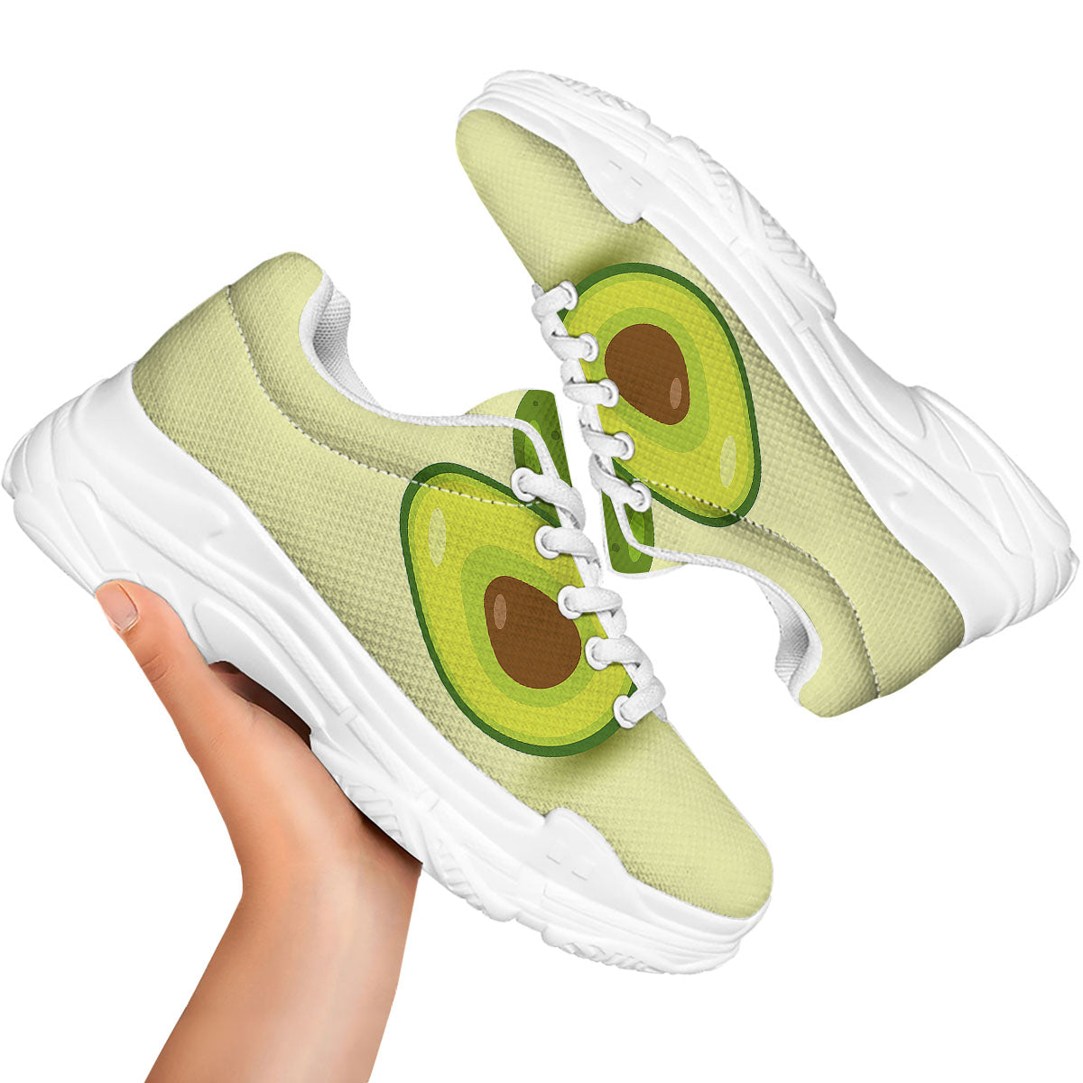 Avocado Green Print White Chunky Shoes-grizzshop