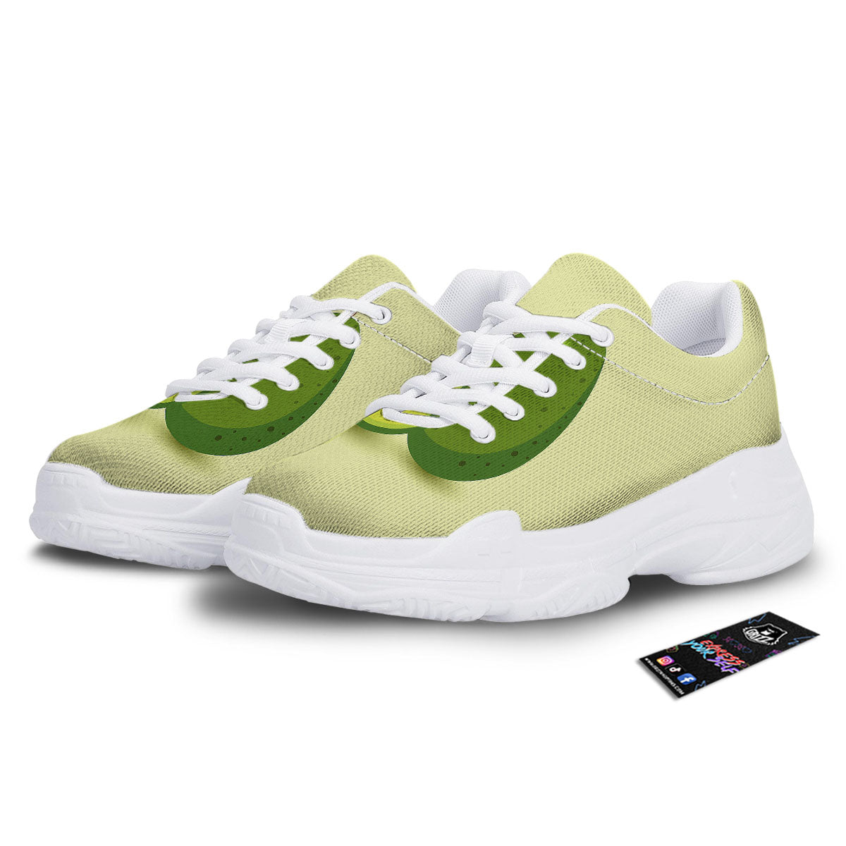 Avocado Green Print White Chunky Shoes-grizzshop