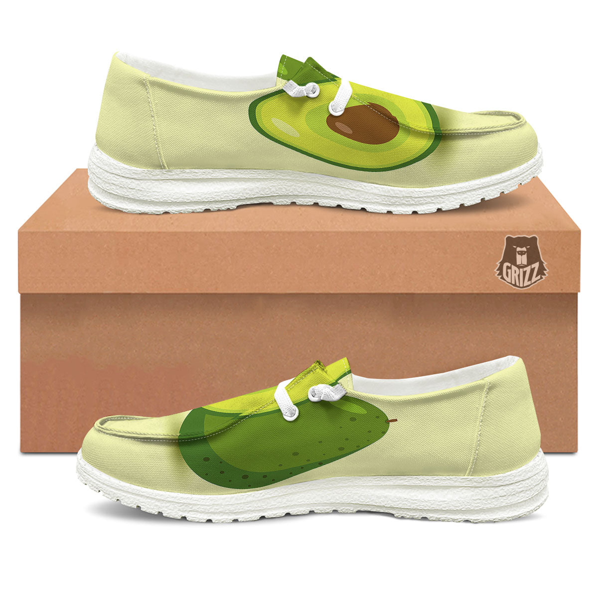 Avocado Green Print White Loafers-grizzshop