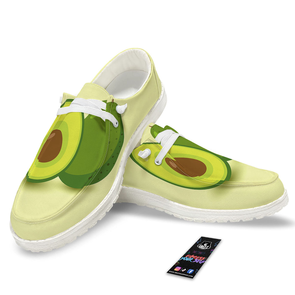 Avocado Green Print White Loafers-grizzshop