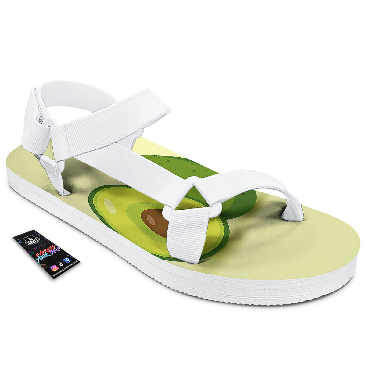 Avocado Green Print White Open Toe Sandals-grizzshop