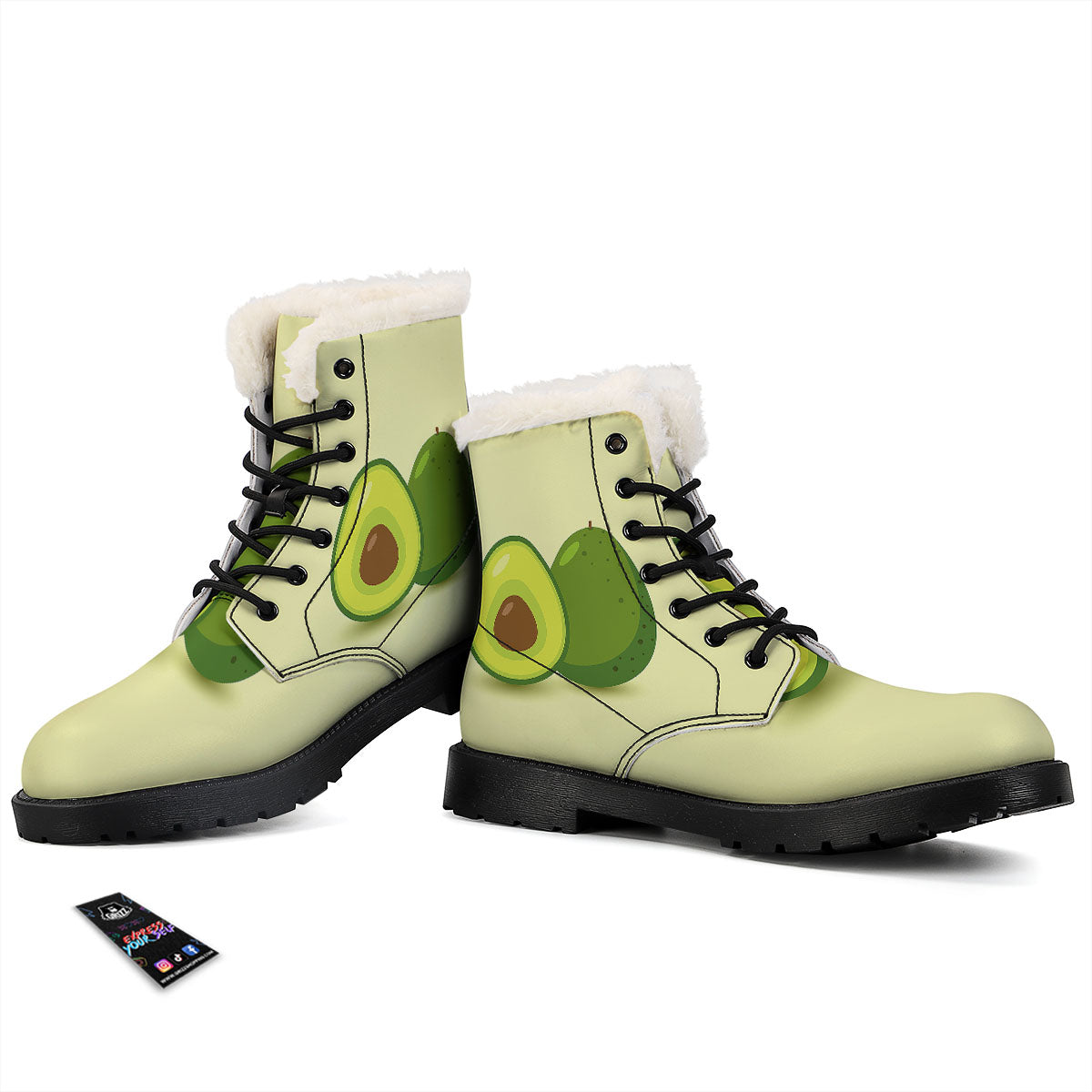 Avocado Green Print Winter Boots-grizzshop