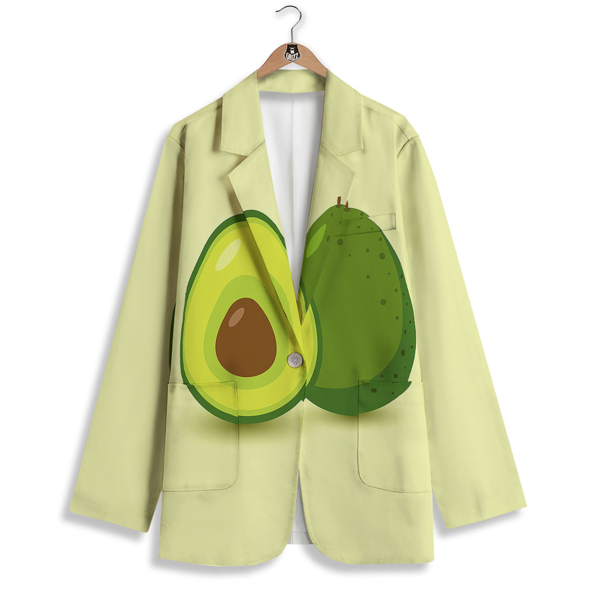 Avocado Green Print Women's Blazer-grizzshop
