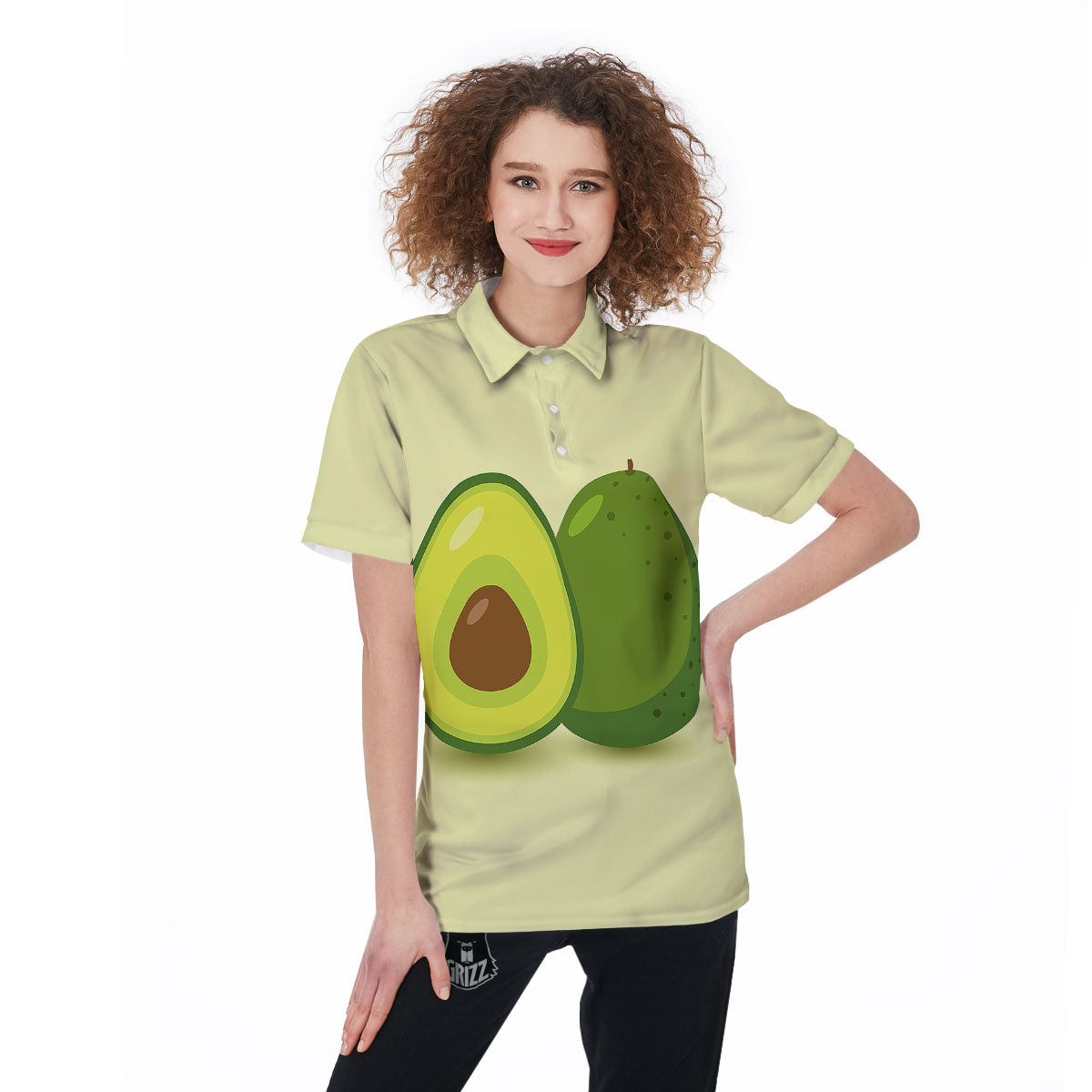Avocado Green Print Women's Golf Shirts-grizzshop