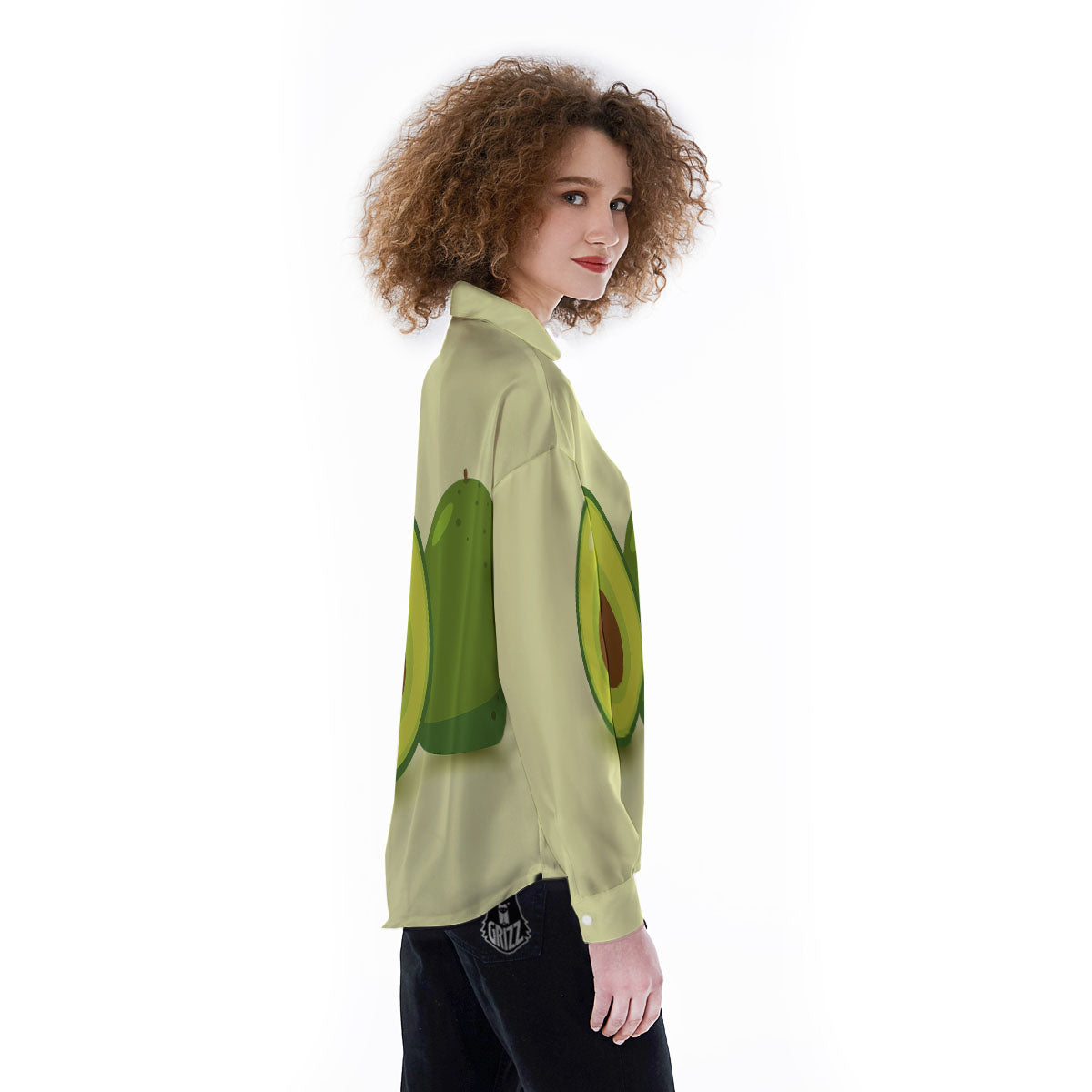 Avocado Green Print Women's Long Sleeve Shirts-grizzshop