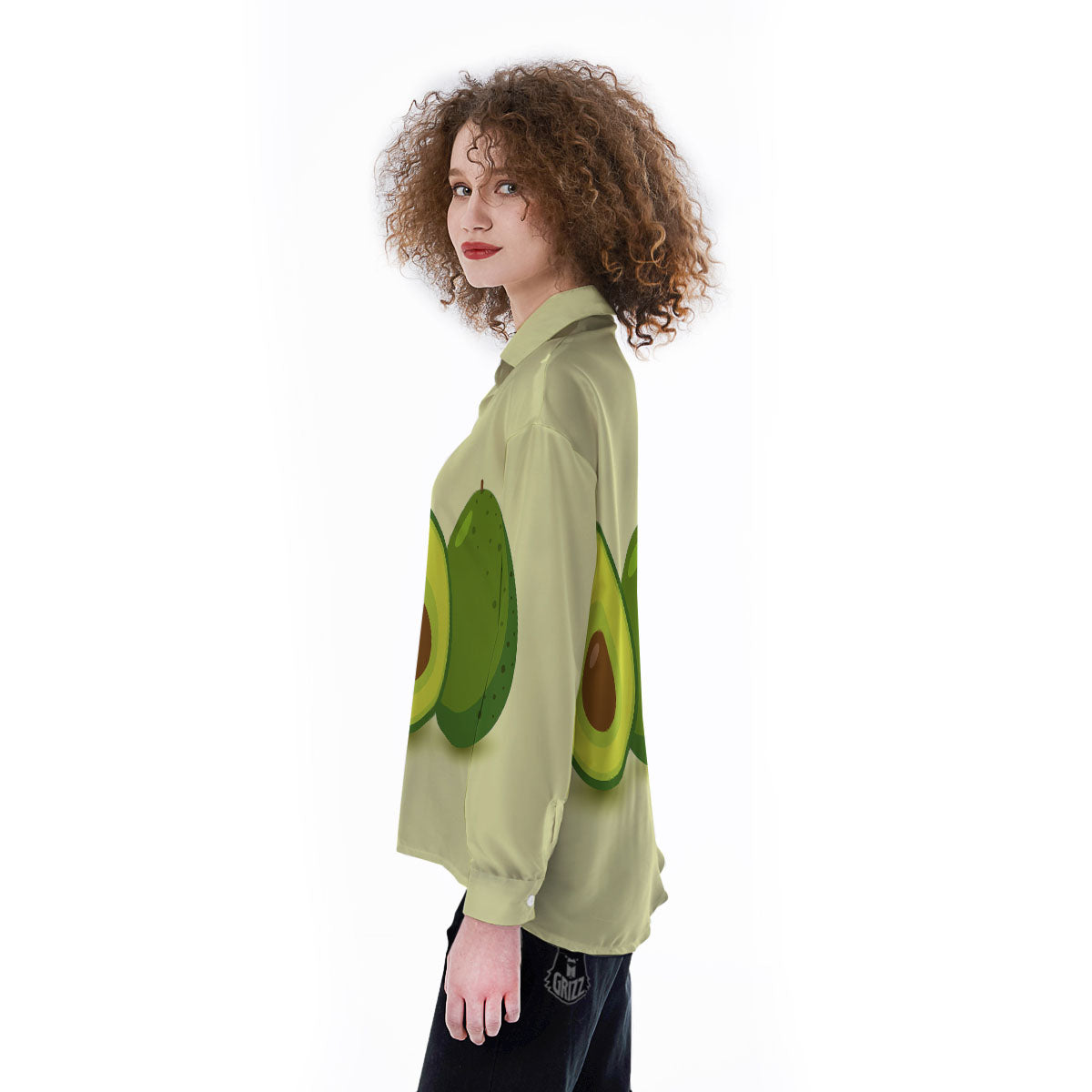 Avocado Green Print Women's Long Sleeve Shirts-grizzshop