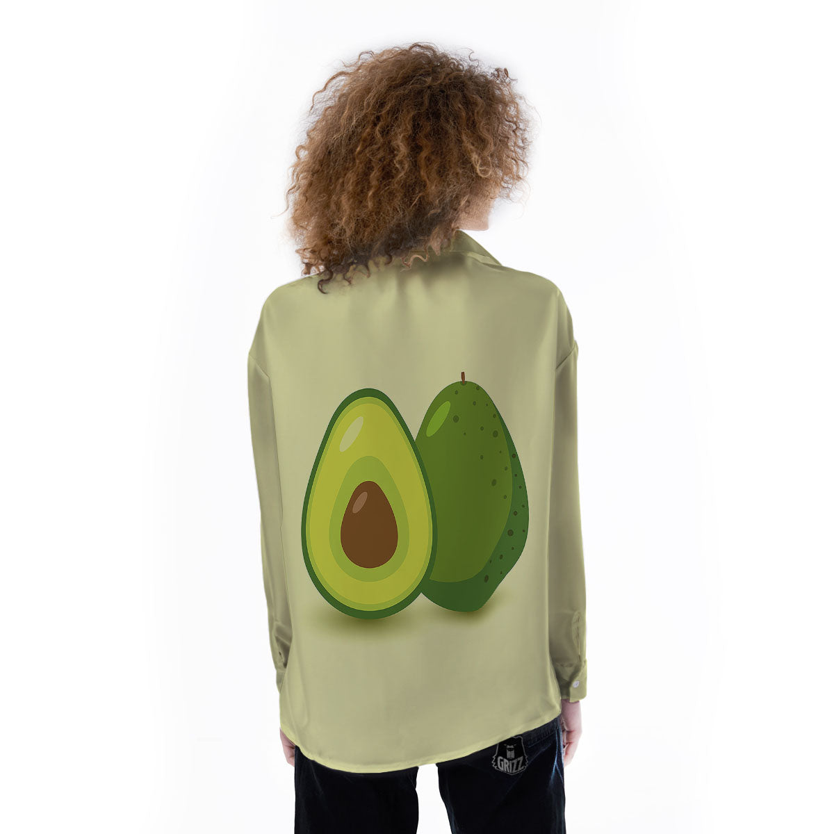 Avocado Green Print Women's Long Sleeve Shirts-grizzshop