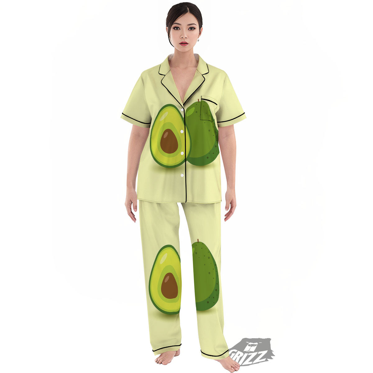 Avocado Green Print Women's Pajamas Set-grizzshop