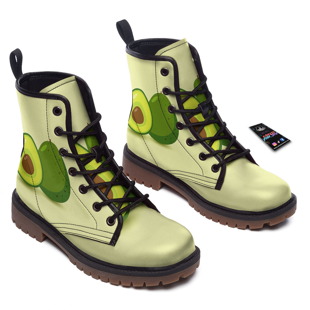 Avocado Green Print Work Boots-grizzshop