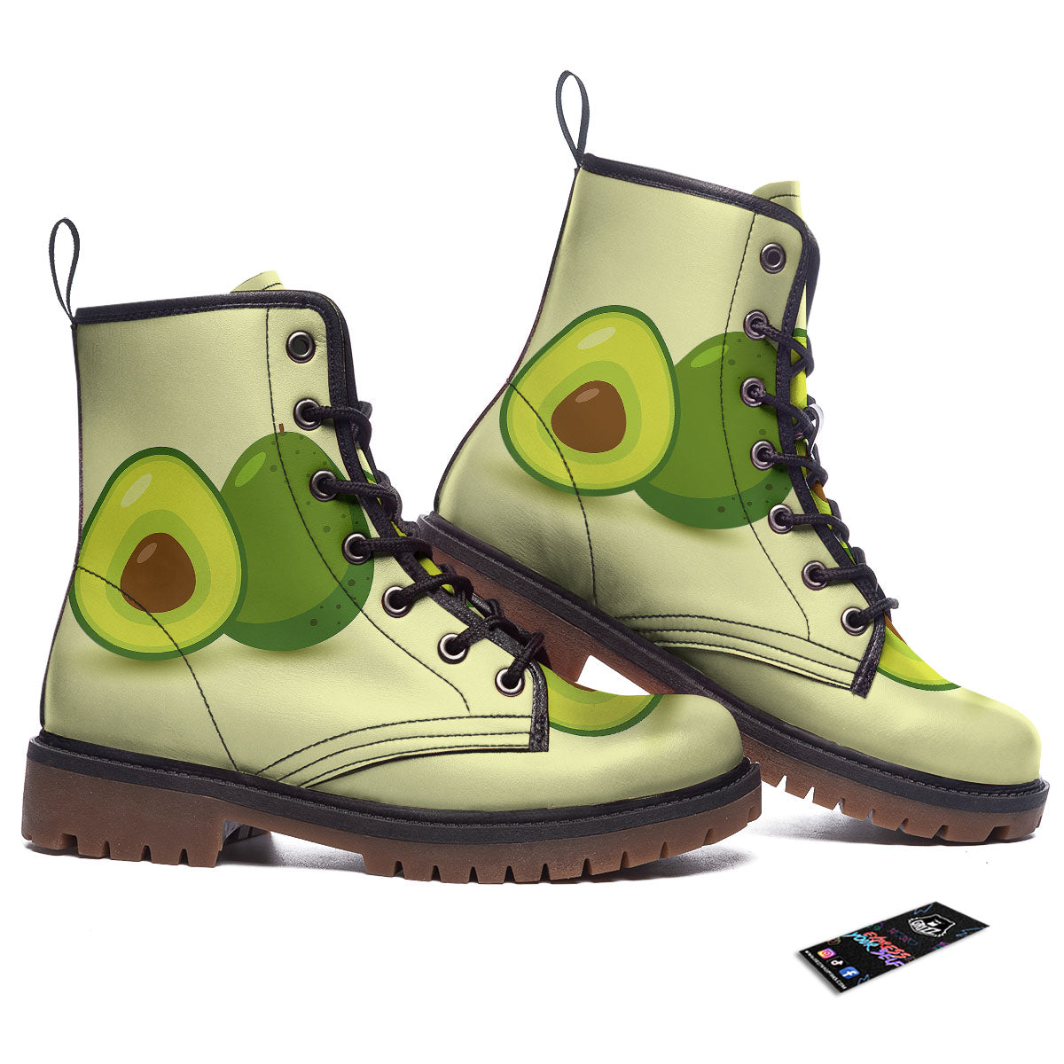 Avocado Green Print Work Boots-grizzshop
