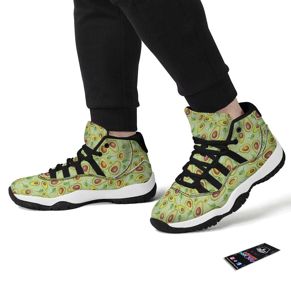 Avocado Green Watercolor Print Black Bball Shoes-grizzshop
