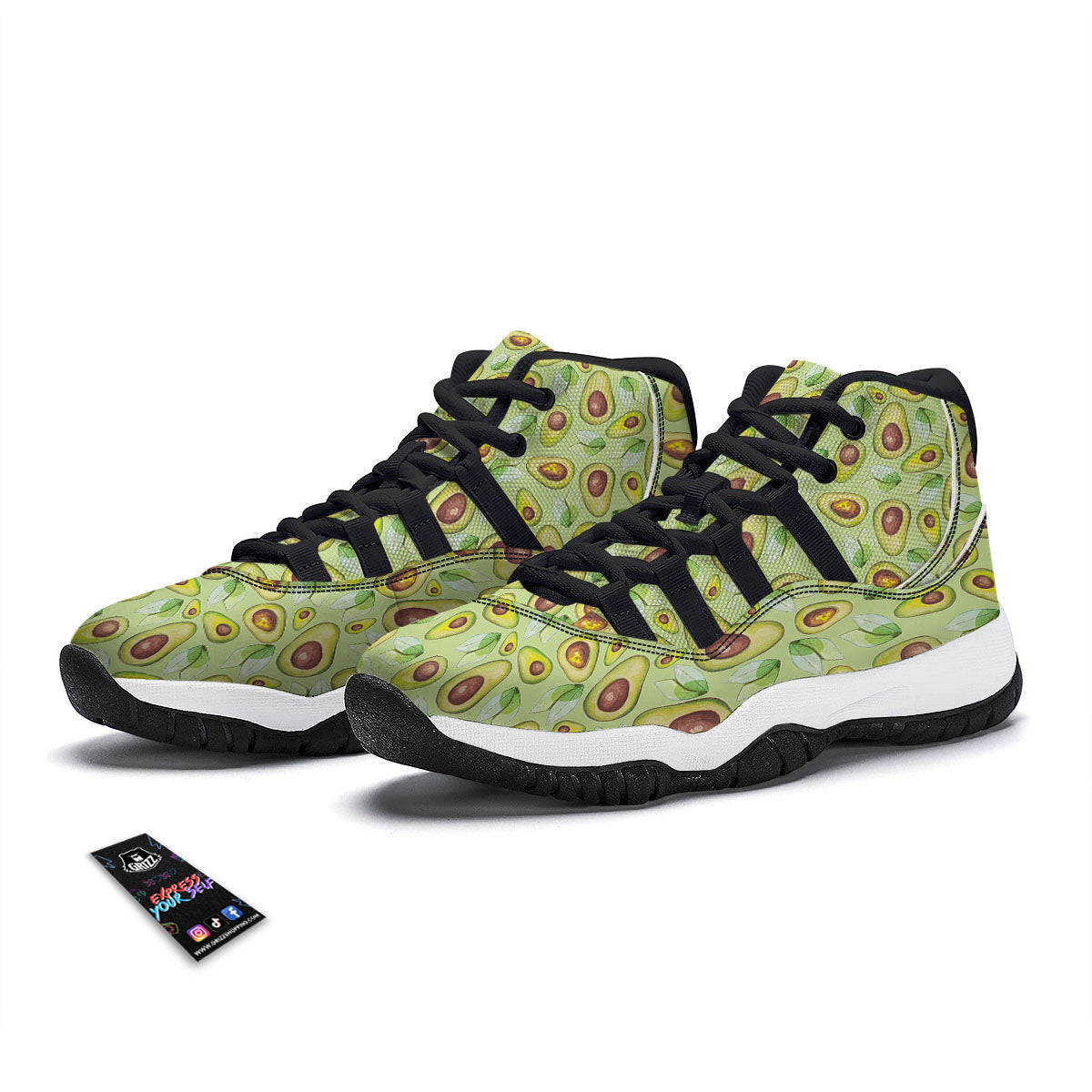 Avocado Green Watercolor Print Black Bball Shoes-grizzshop