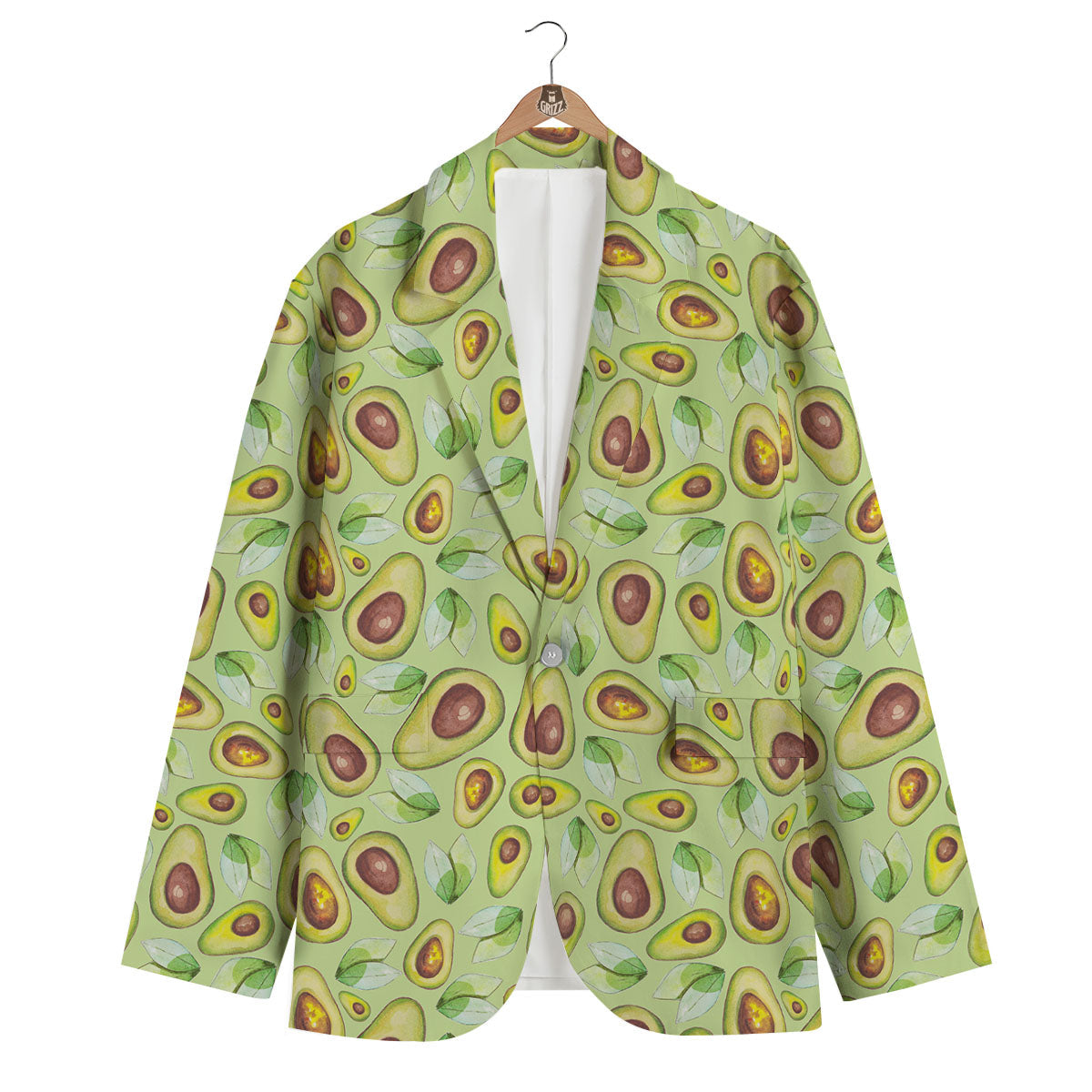 Avocado Green Watercolor Print Men's Blazer-grizzshop