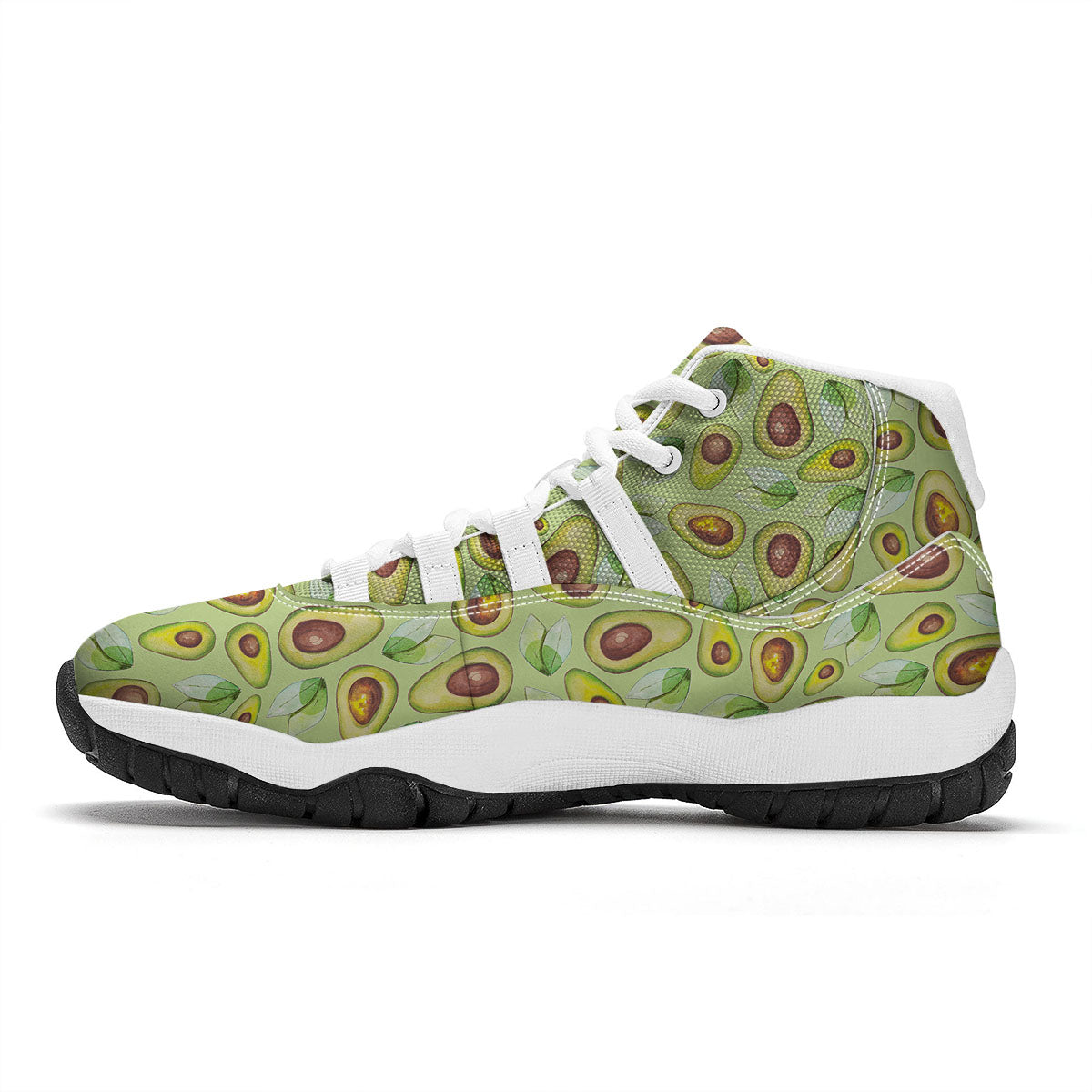Avocado Green Watercolor Print White Bball Shoes-grizzshop