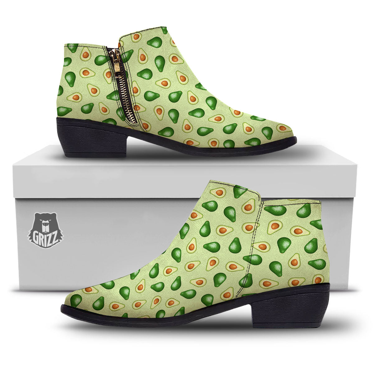 Avocado Half Cut Print Ankle Boots-grizzshop