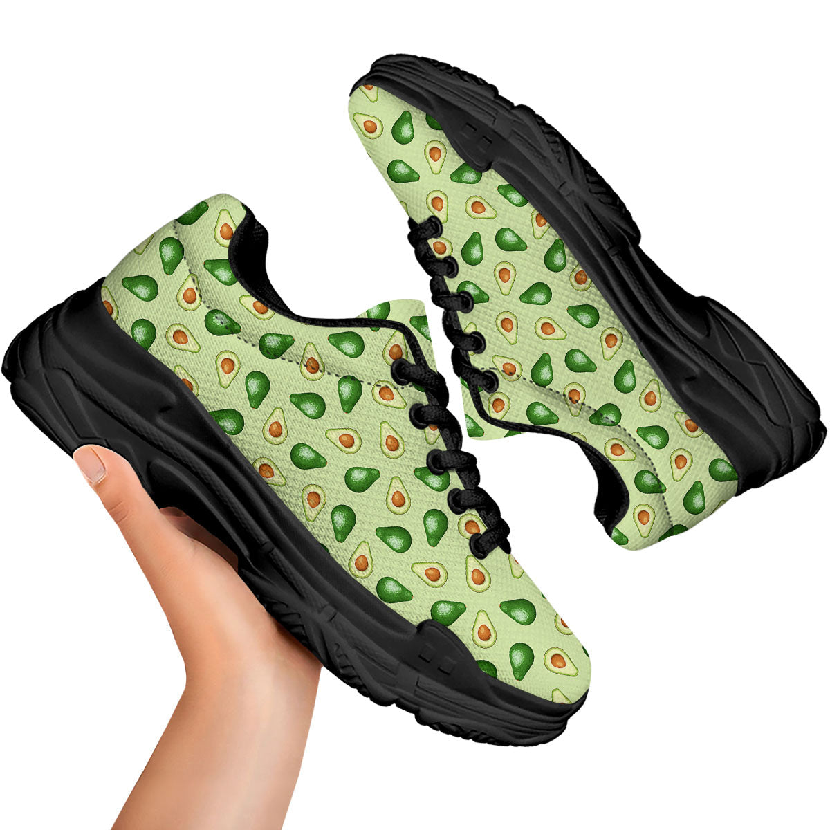 Avocado Half Cut Print Black Chunky Shoes-grizzshop