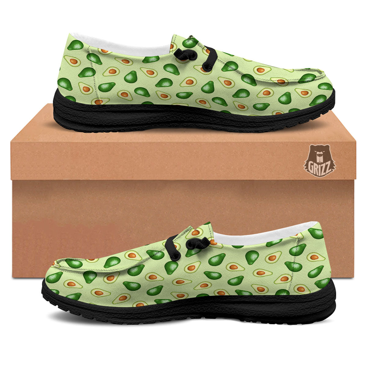 Avocado Half Cut Print Black Loafers-grizzshop