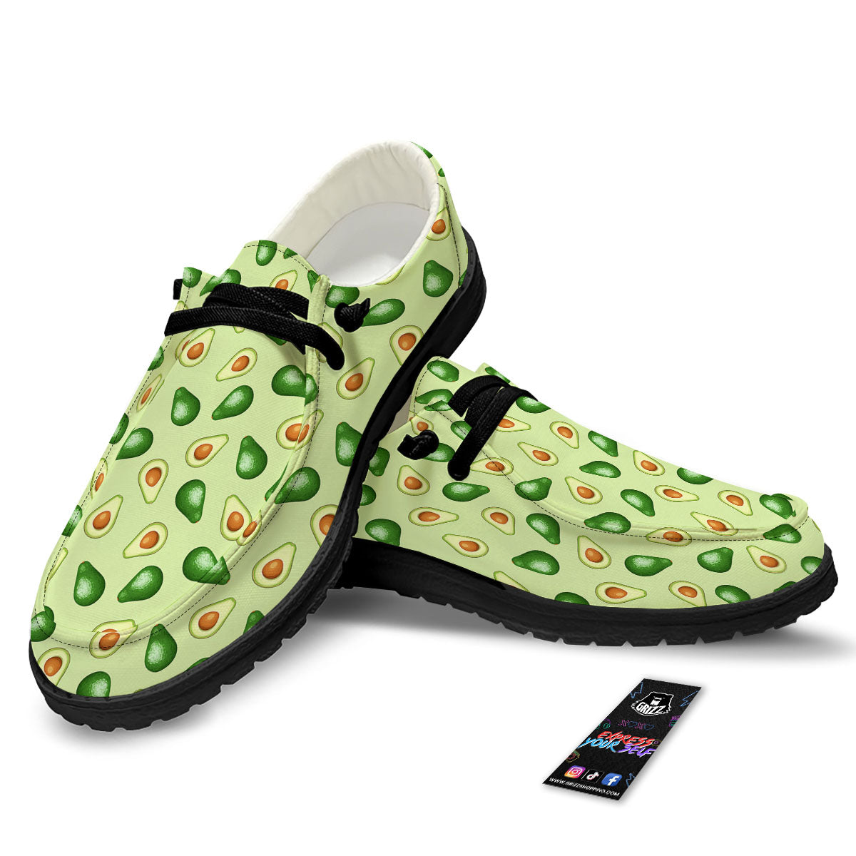 Avocado Half Cut Print Black Loafers-grizzshop