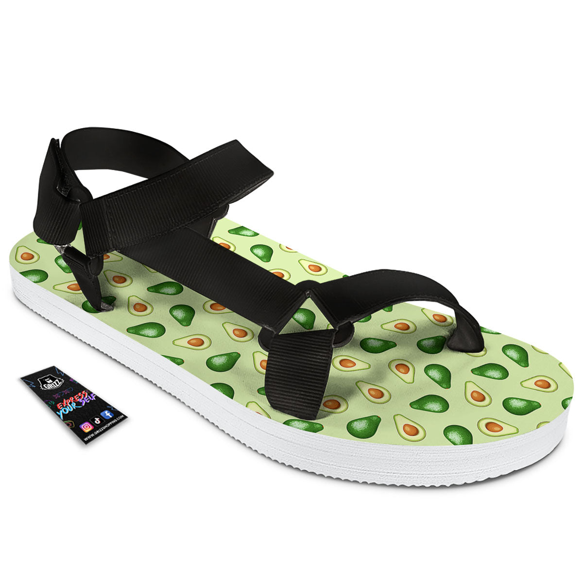 Avocado Half Cut Print Black Open Toe Sandals-grizzshop