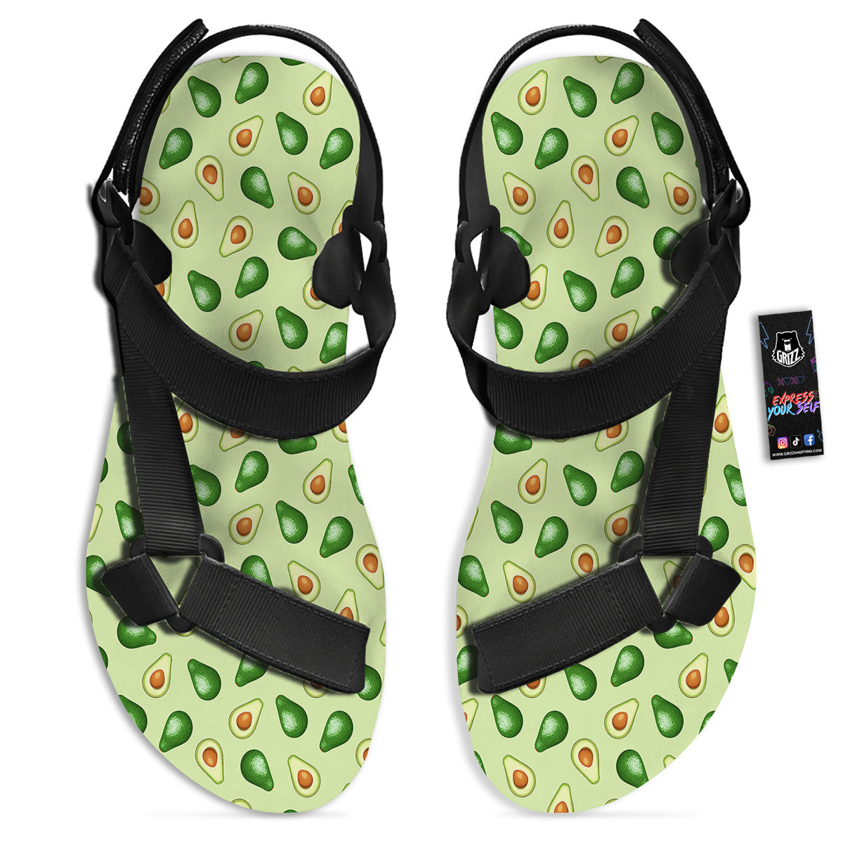 Avocado Half Cut Print Black Open Toe Sandals-grizzshop