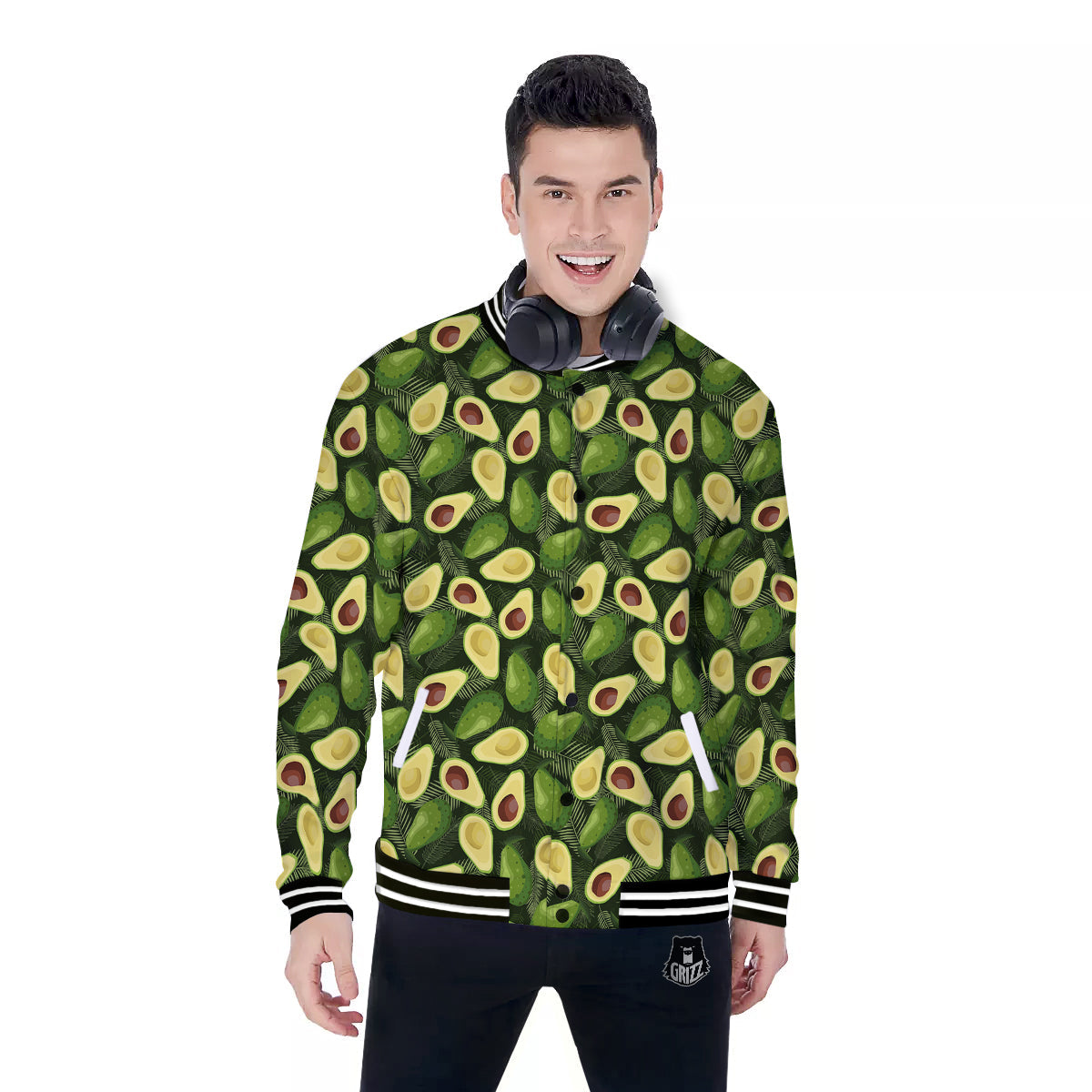 Avocado Half Cut Print Pattern Baseball Jacket-grizzshop
