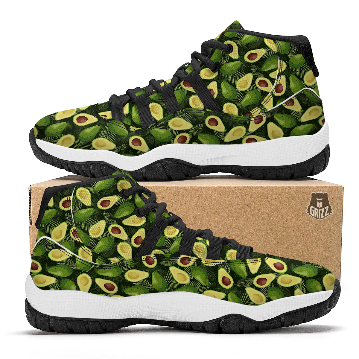 Avocado Half Cut Print Pattern Black Bball Shoes-grizzshop