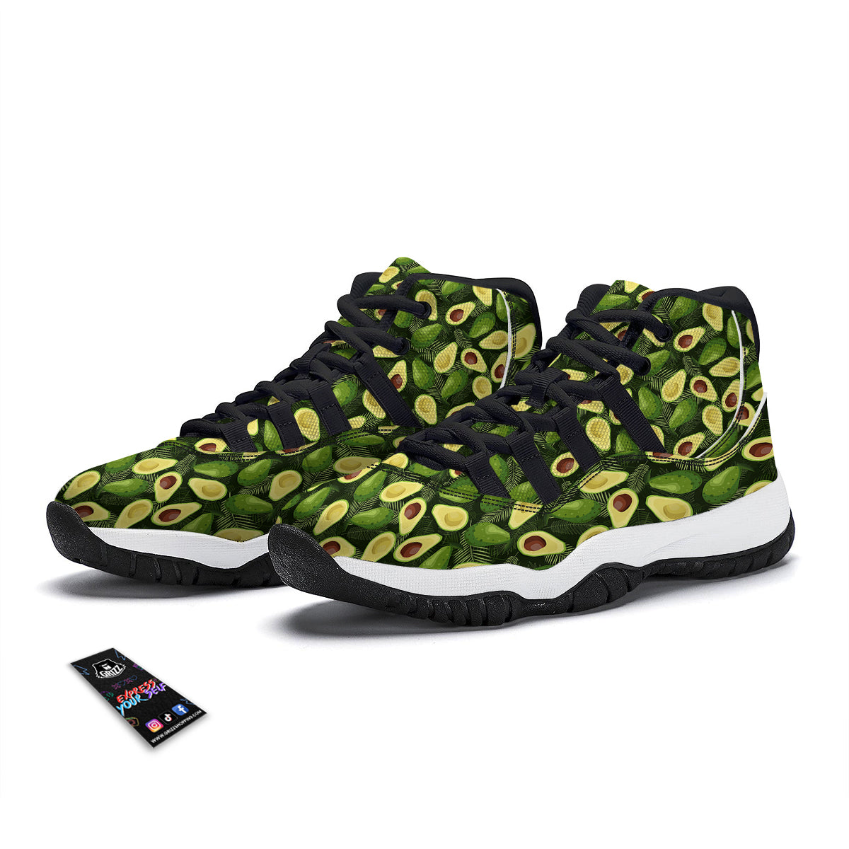 Avocado Half Cut Print Pattern Black Bball Shoes-grizzshop