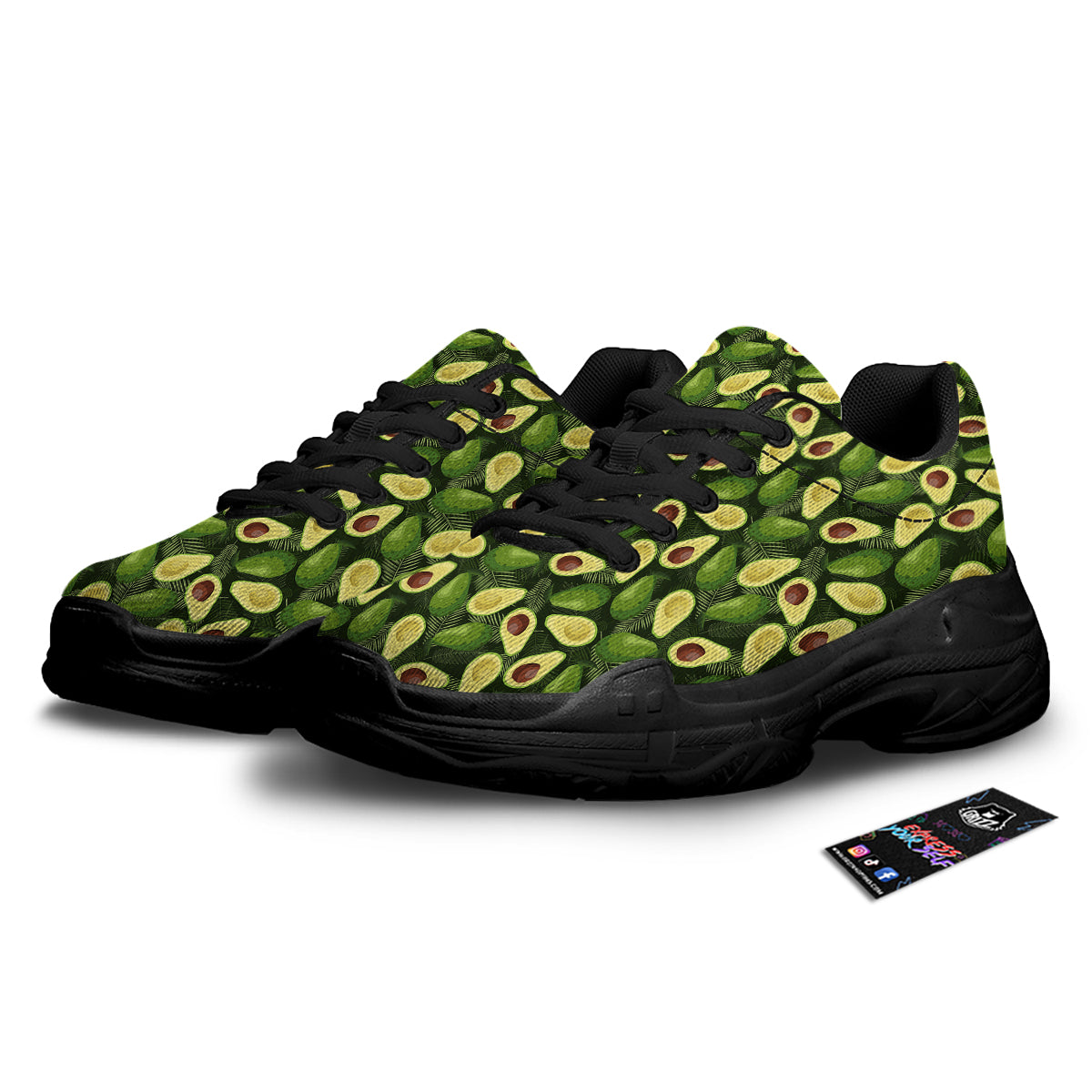 Avocado Half Cut Print Pattern Black Chunky Shoes-grizzshop