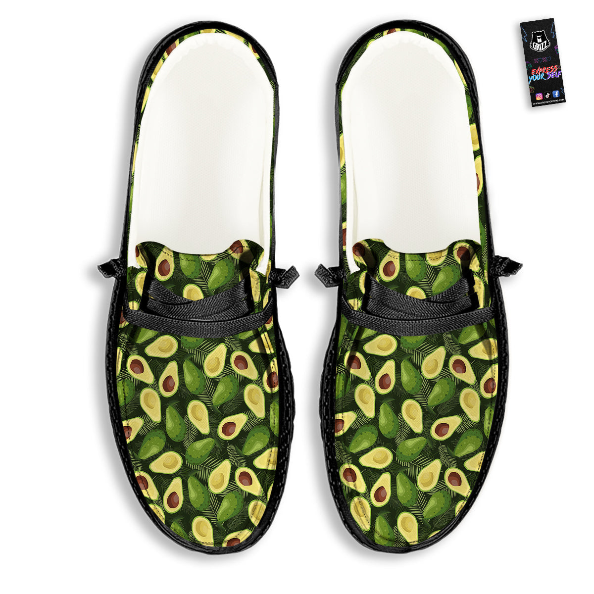 Avocado Half Cut Print Pattern Black Loafers-grizzshop
