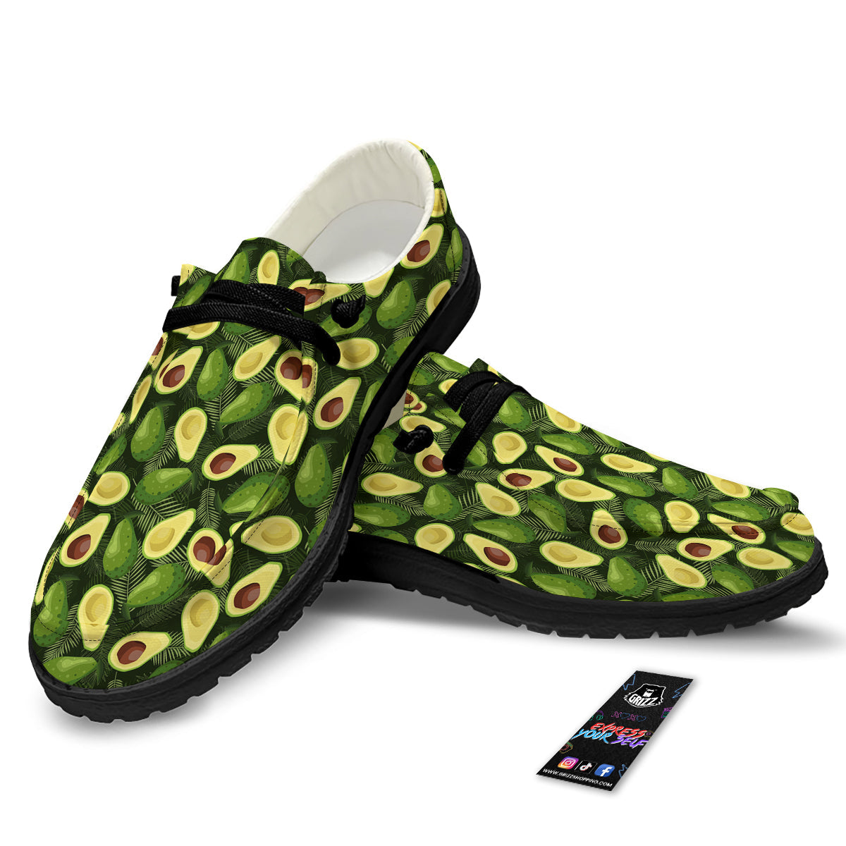 Avocado Half Cut Print Pattern Black Loafers-grizzshop