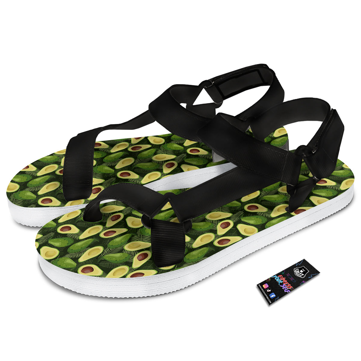 Avocado Half Cut Print Pattern Black Open Toe Sandals-grizzshop