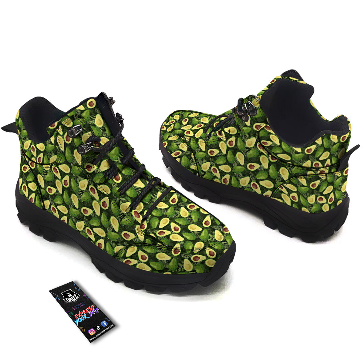 Avocado Half Cut Print Pattern Hiking Shoes-grizzshop